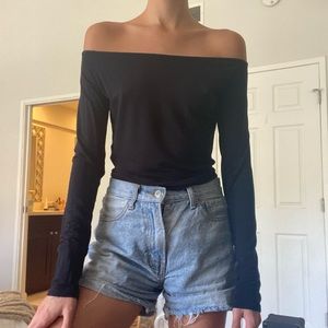 Black off the shoulder long sleeve top